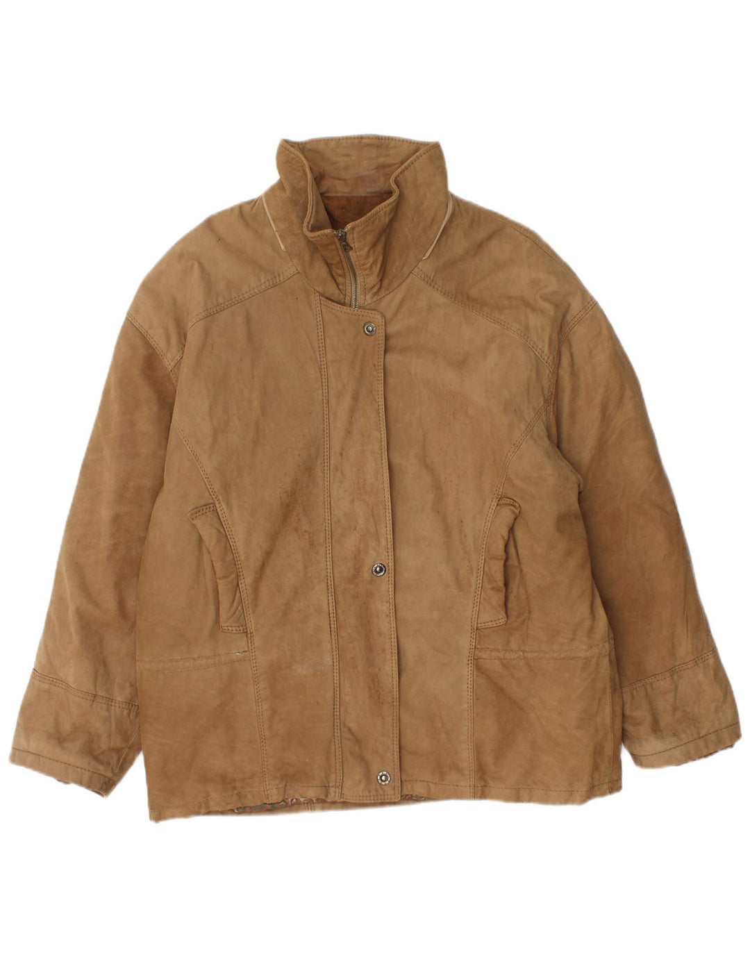 Vintage Γυναικείο Oversized Δερμάτινο Μπουφάν IT 46 Large Beige Leather