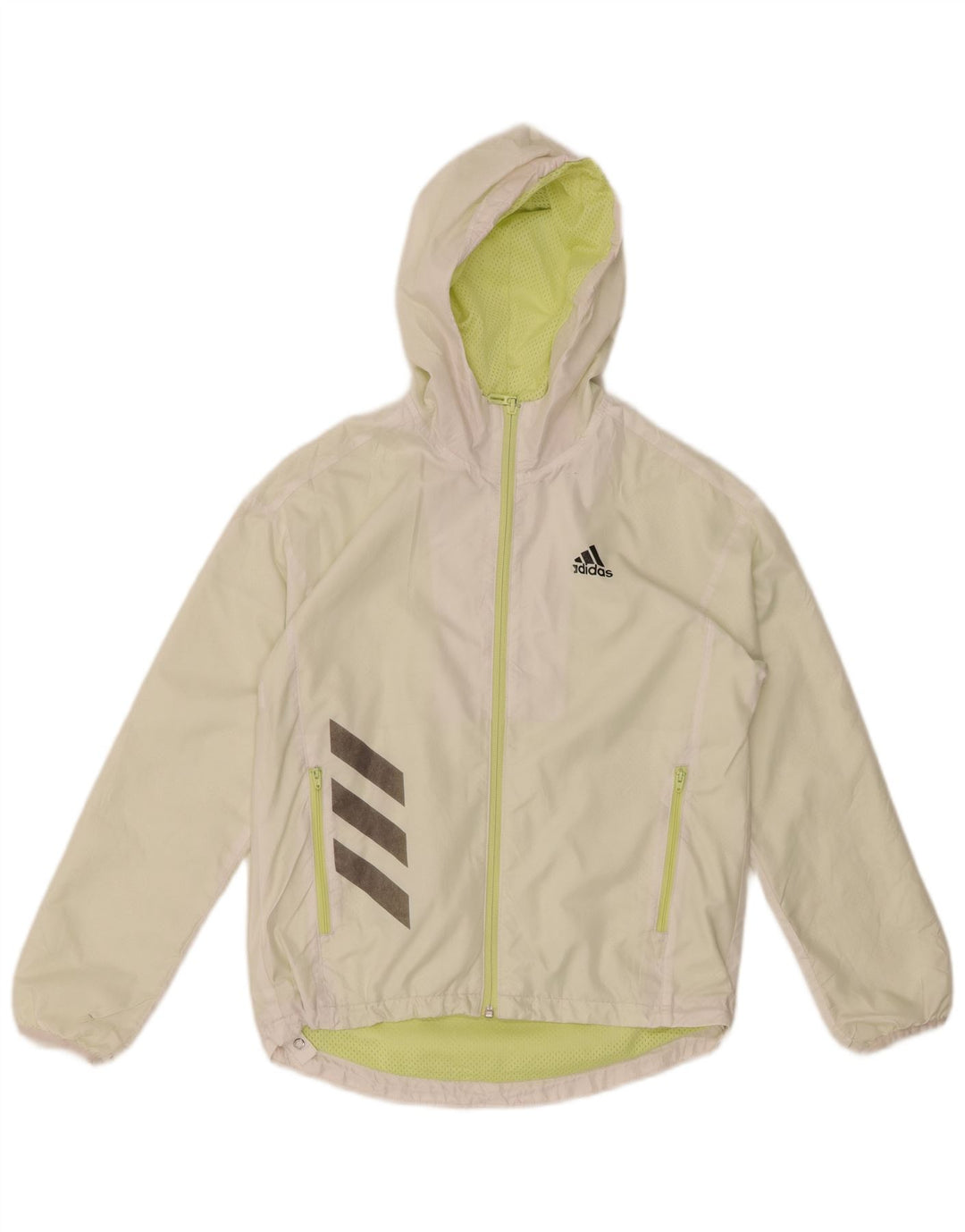 ADIDAS Girls Hooded Rain Jacket 11-12 Years White Polyester