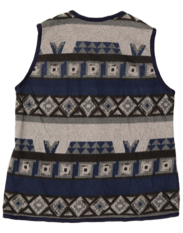 VINTAGE Γυναικείο Fleece Gilet UK 16 Large Navy Blue Geometric
