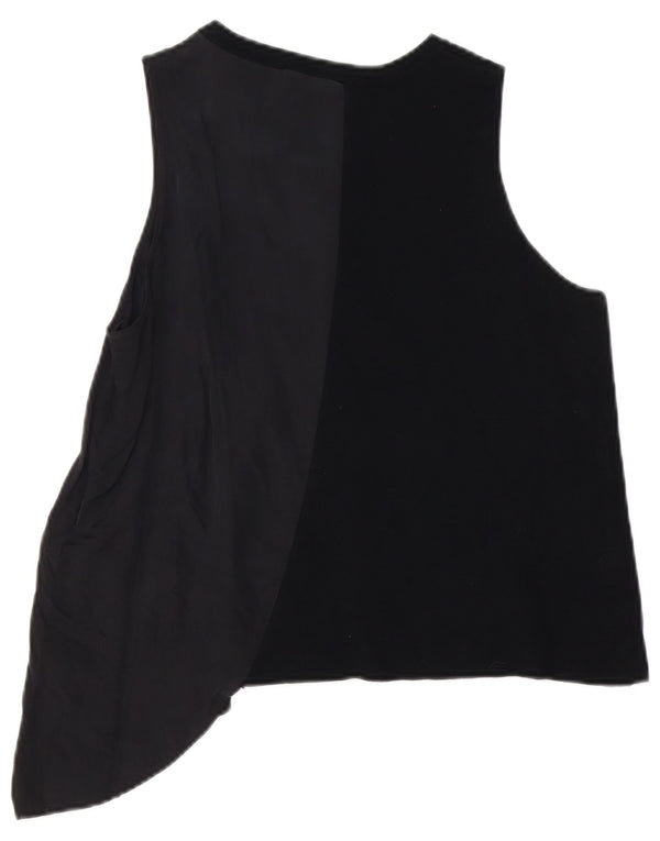 Zara Γυναικείο Ασύμμετρο Γιλέκο UK 16 Large Black Cupro