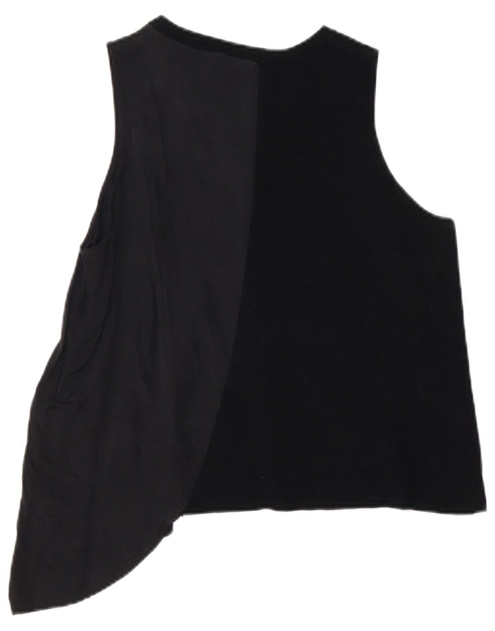 Zara Γυναικείο Ασύμμετρο Γιλέκο UK 16 Large Black Cupro