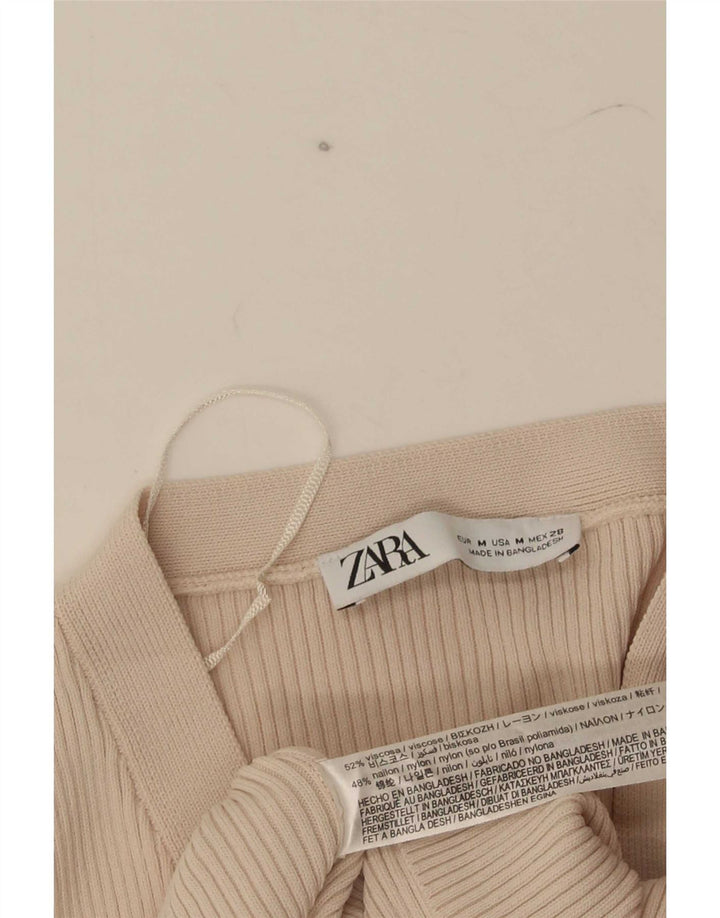Zara Γυναικεία ζακέτα Crop UK 12 μεσαία μπεζ βισκόζη