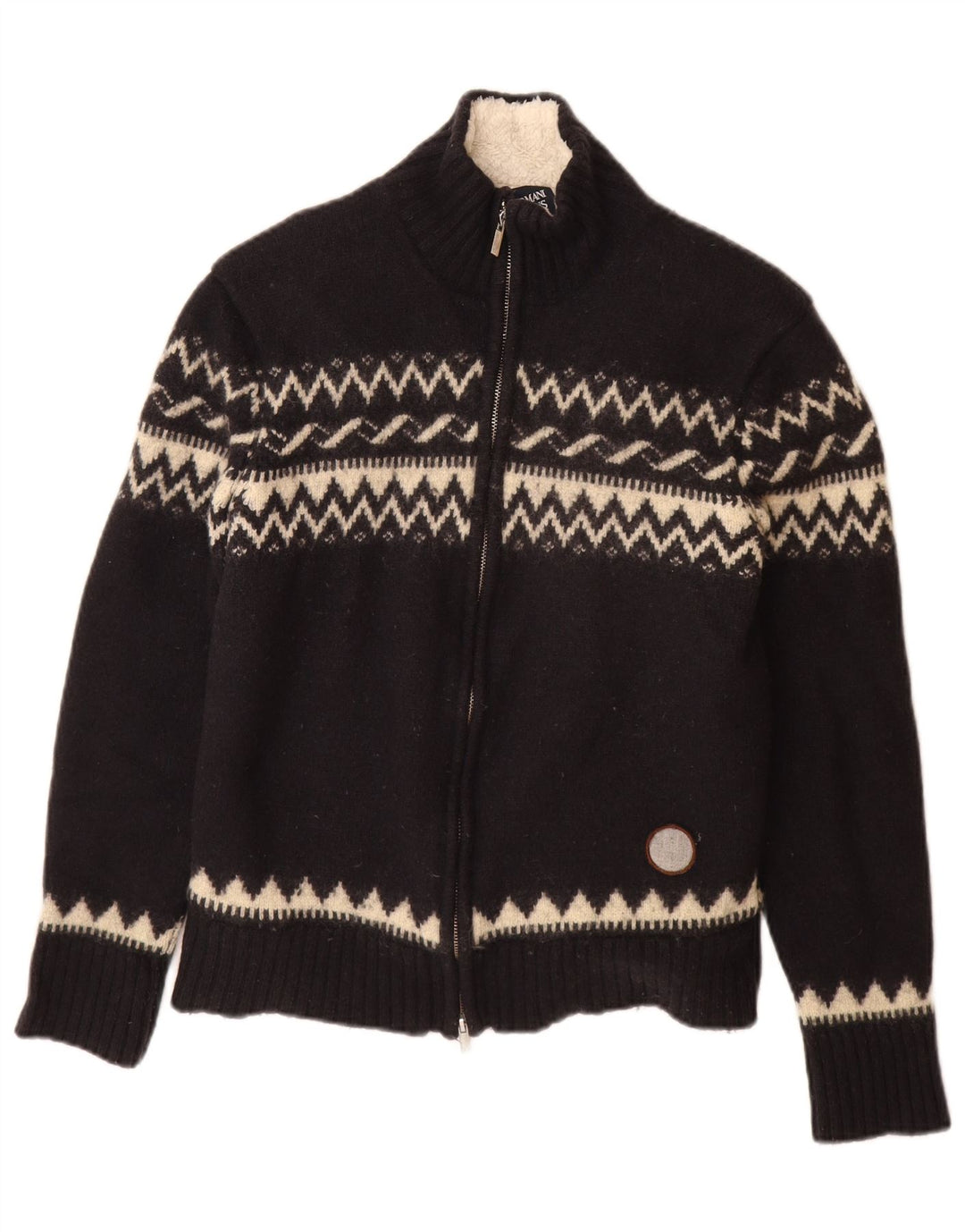 Armani Jeans Γυναικεία Ζακέτα πουλόβερ UK 12 Medium Navy Blue Fair Isle