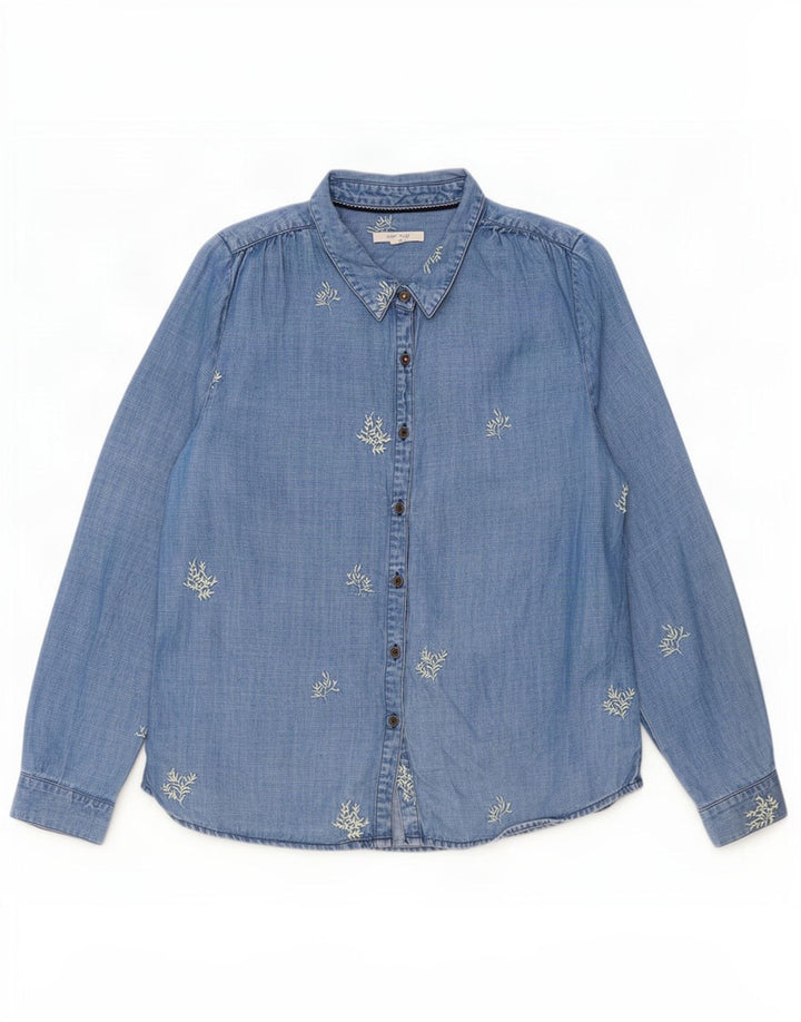 White Stuff Γυναικείο τζιν πουκάμισο UK 12 Medium Blue Floral Lyocell