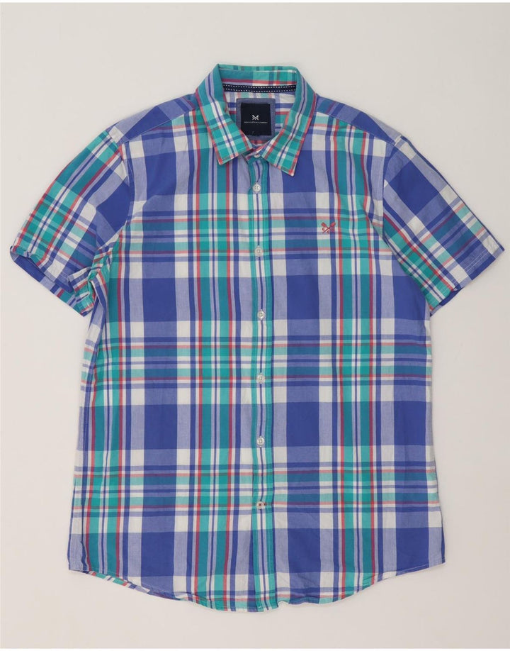 Crew Clothing Ανδρικό κοντομάνικο πουκάμισο μεγάλο μπλε βαμβακερό