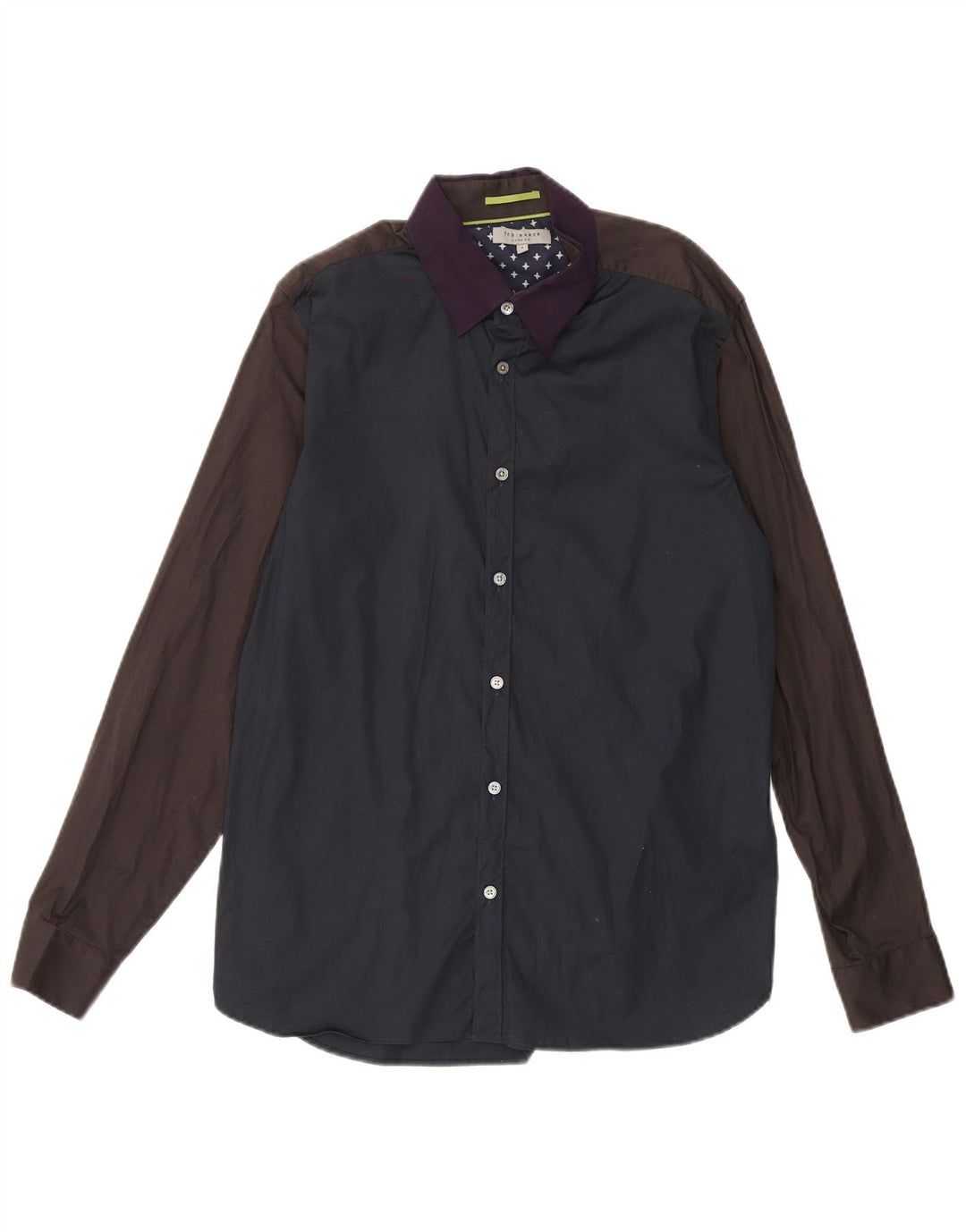 TED BAKER Mens Shirt Size 4 Large Navy Blue Colourblock Cotton