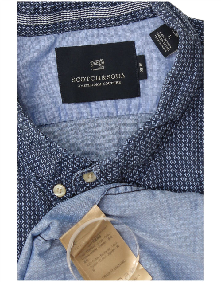 Ανδρικό πουκάμισο Scotch & Soda Slim μεγάλο μπλε γεωμετρικό βαμβακερό