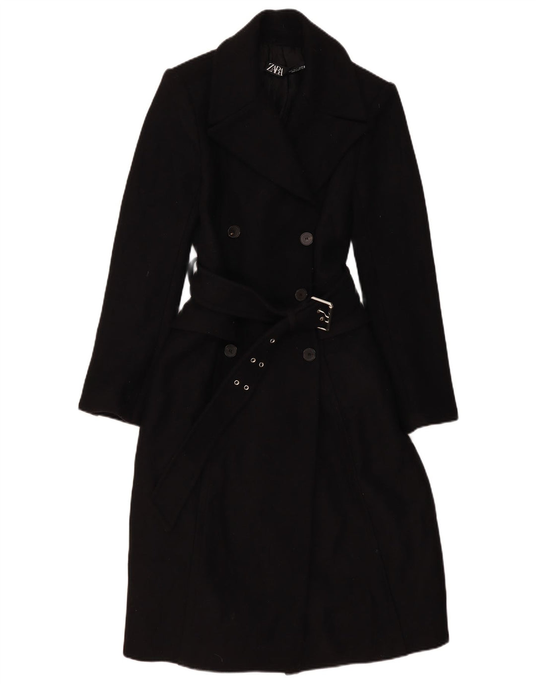Zara Γυναικείο παλτό με διπλό στήθος UK 10 Small Black Wool