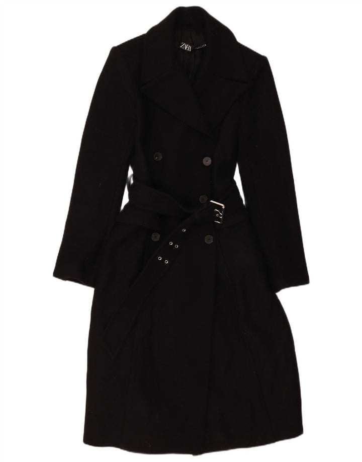 Zara Γυναικείο παλτό με διπλό στήθος UK 10 Small Black Wool