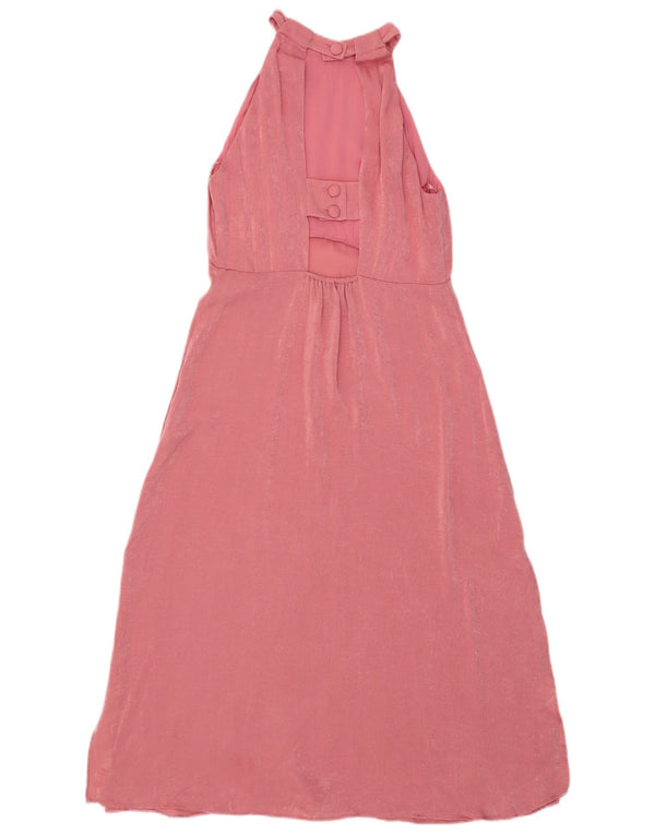 Zara Γυναικείο Maxi Halter Φόρεμα UK 12 Medium Pink Polyester