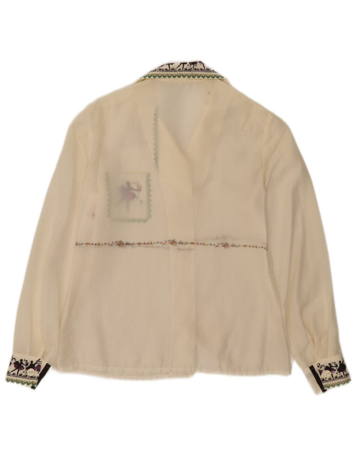 Vintage Γυναικεία See Through Μπλούζα IT 44 Medium Off White Floral