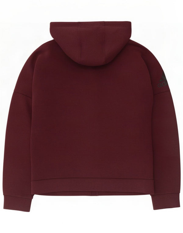 Adidas Womens Zip Hoodie Sweater UK 10 Small Burgundy Cotton