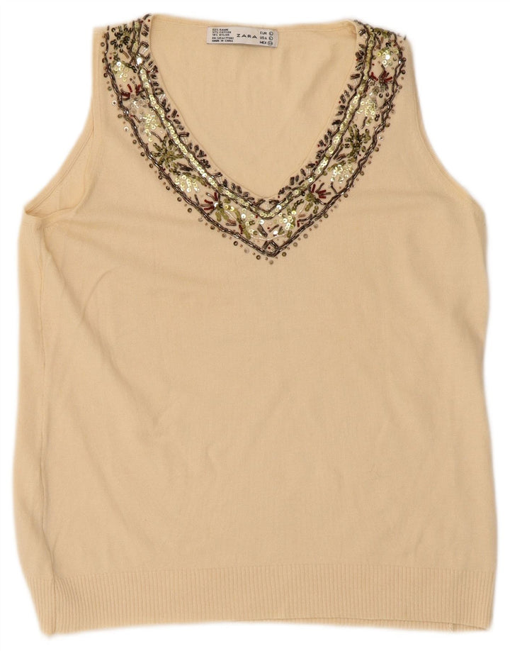 Zara Γυναικείο Γιλέκο Τοπ UK 14 Large Beige Ramie