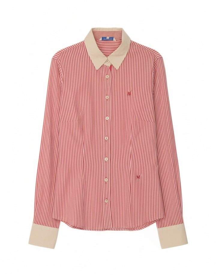 MARELLA Womens Shirt IT 44 Medium Pink Striped Cotton
