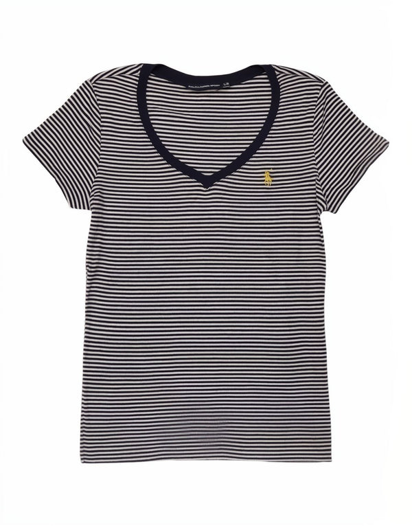 Ralph Lauren Γυναικείο T-Shirt Top UK 14 Large Navy Blue ριγέ Ναυτικό