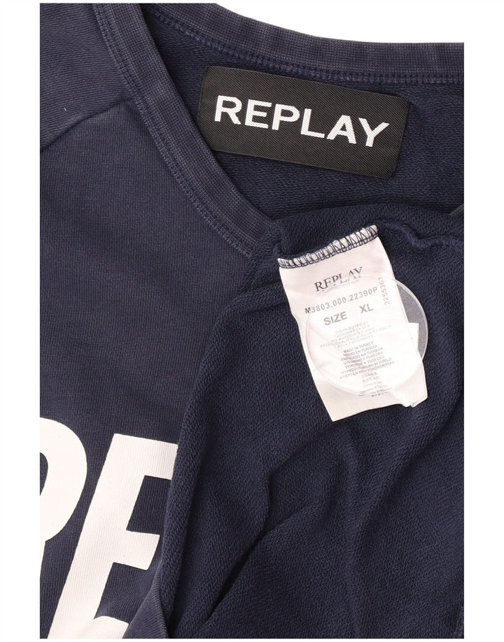Ανδρικό γραφικό φούτερ Replay Jumper XL Navy Blue Cotton