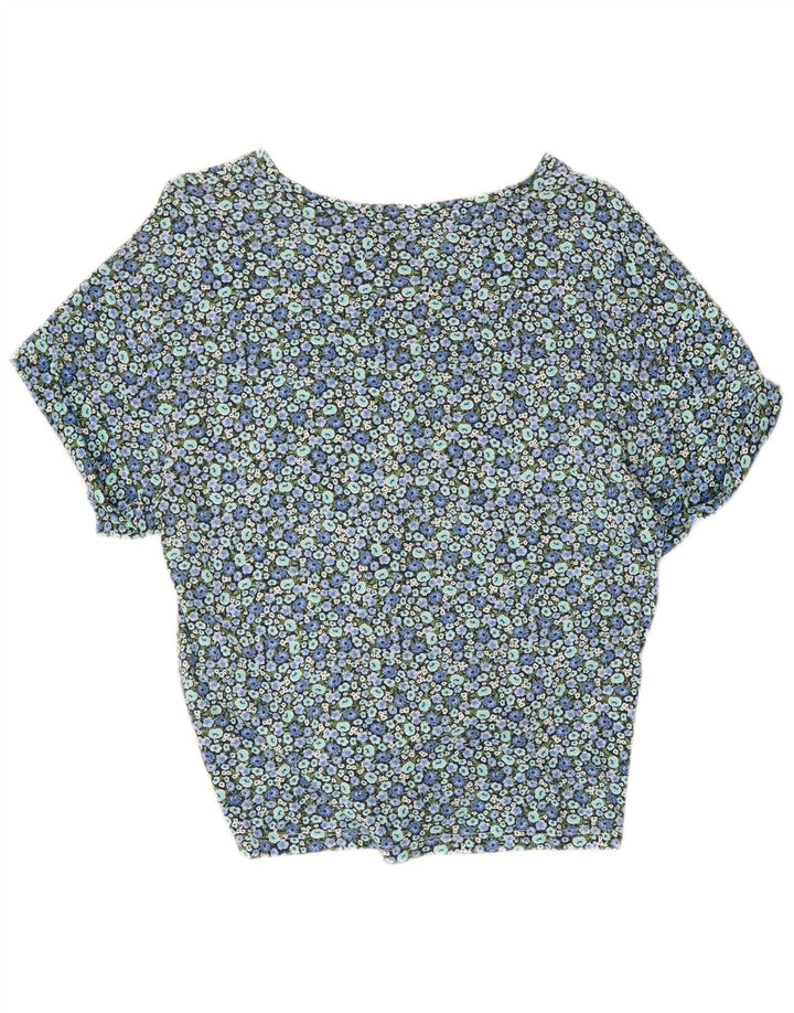 TOMMY HILFIGER Γυναικεία Crop Μπλούζα Τοπ UK 10 Small Blue Floral Βαμβακερό