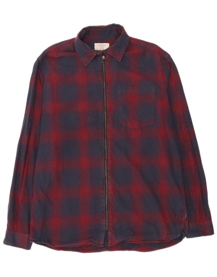 Jack & Jones Ανδρικό πουκάμισο με κανονικό φερμουάρ μεγάλο μπλε καρό βαμβακερό