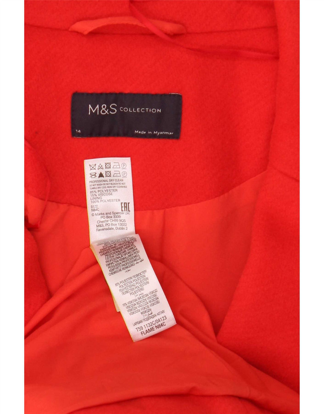 Marks & Spencer Γυναικείο Παλτό UK 14 Large Red Polyester
