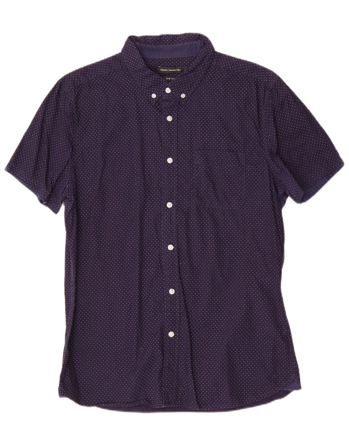 Ανδρικό πουκάμισο French Connection Slim Fit Μεγάλο μπλε ναυτικό βαμβακερό στίγμα