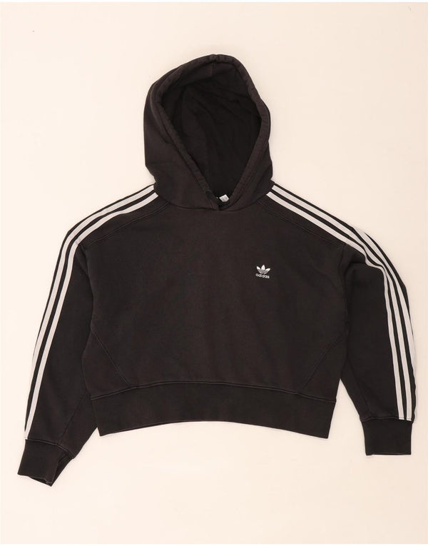 Γυναικεία Adidas Crop Oversized Hoodie Jumper UK 12 μεσαίο μαύρο βαμβακερό