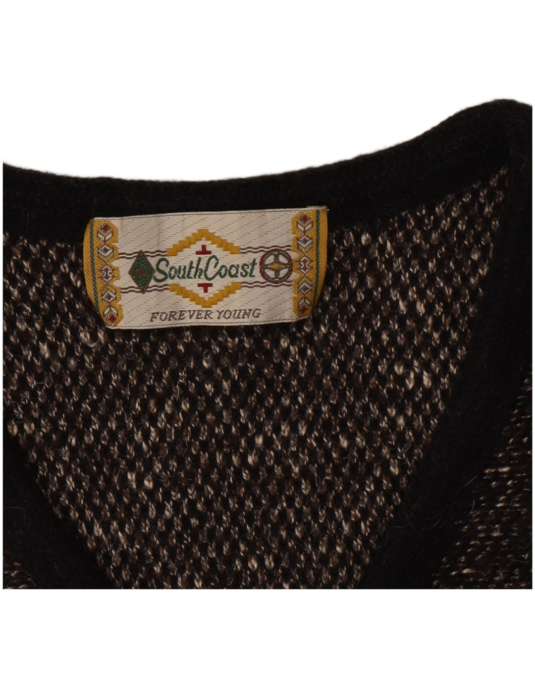 SOUTH COAST Mens V-Neck Jumper Sweater Large Brown Flecked
