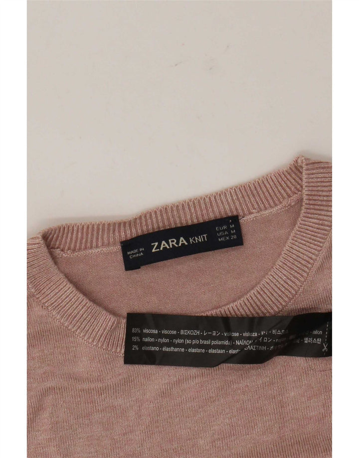 Zara Γυναικείο πουλόβερ με λαιμόκοψη UK 12 Medium Pink Viscose