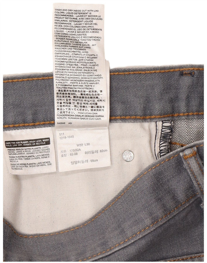 Levi's Mens 511 Tapered Slim Jeans W32 L30 Γκρι βαμβακερό
