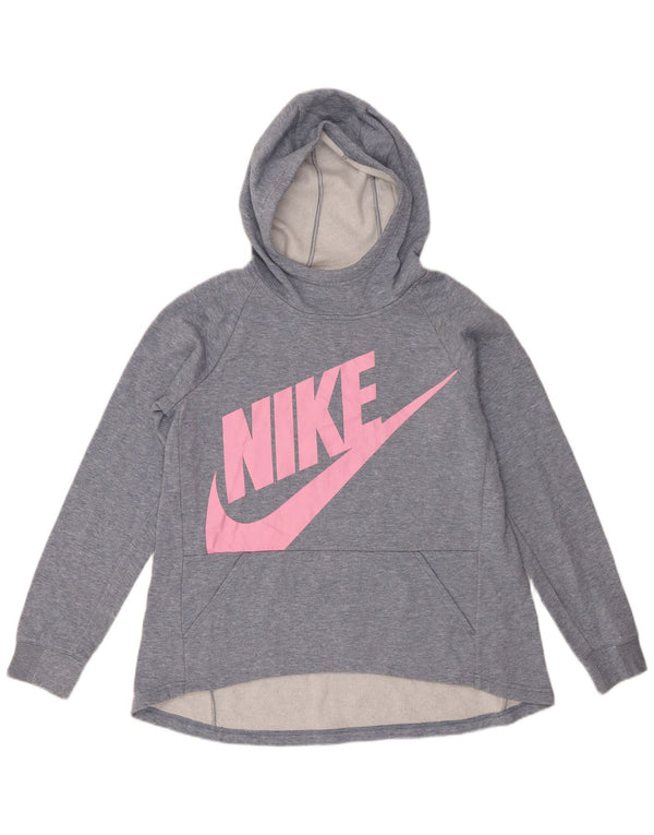 Nike Girls Graphic Hoodie Jumper 13-14 Years XL Grey Cotton