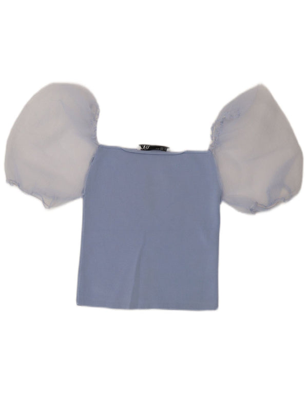 Γυναικείο Zara Crop Off Shoulder Top UK 12 Medium Blue Colourblock