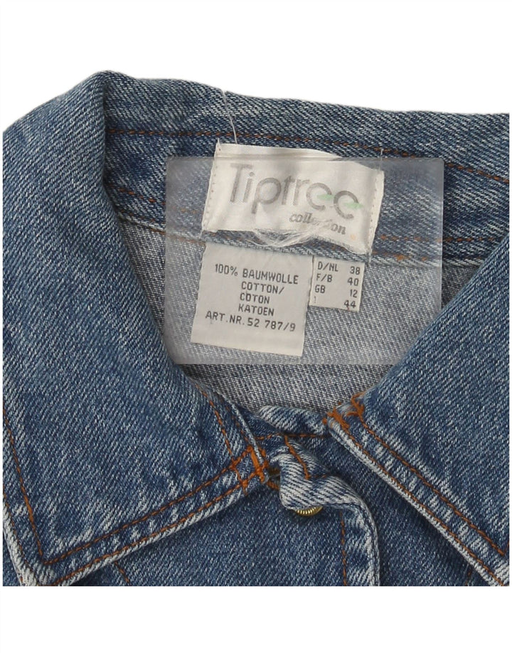 Vintage γυναικείο τζιν μπουφάν UK 12 Medium Blue Colourblock Βαμβακερό