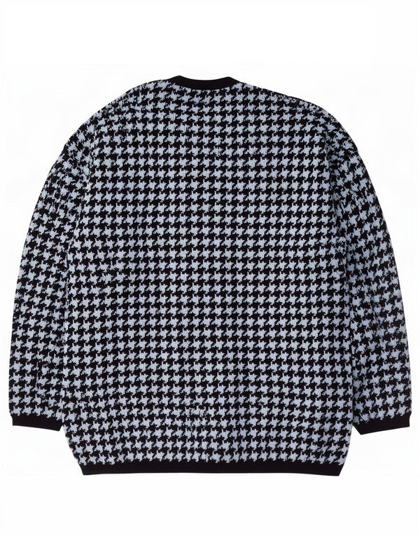 Maglieria Womens Cardigan Sweater UK 16 Large Navy Blue Houndstooth Wool