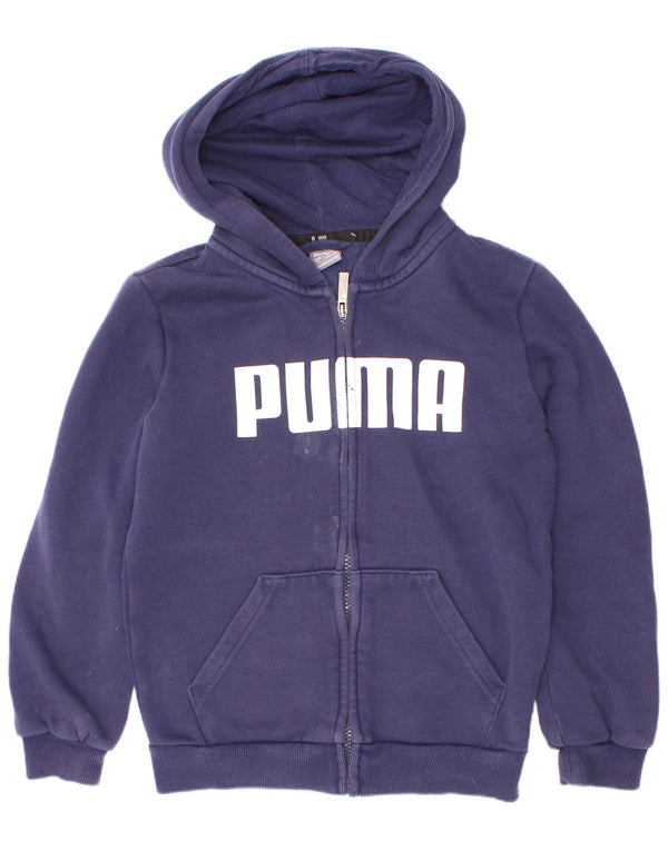 Puma Boys γραφικό πουλόβερ με κουκούλα με φερμουάρ 9-10 ετών, μπλε βαμβακερό