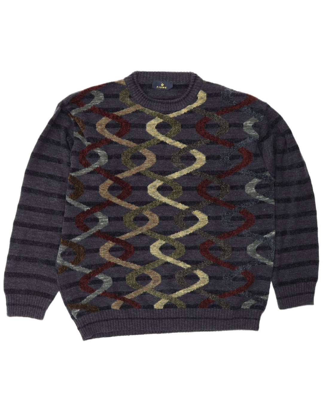 Fiume Ανδρικό Abstract Pattern πουλόβερ με λαιμόκοψη XL Navy μπλε ριγέ