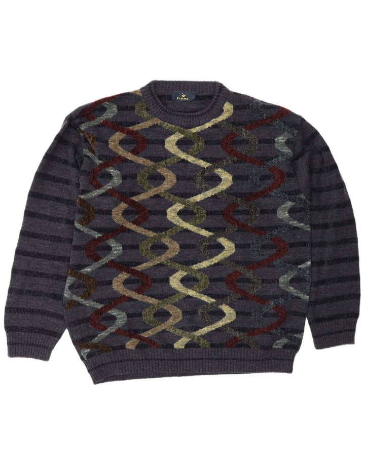 Fiume Ανδρικό Abstract Pattern πουλόβερ με λαιμόκοψη XL Navy μπλε ριγέ