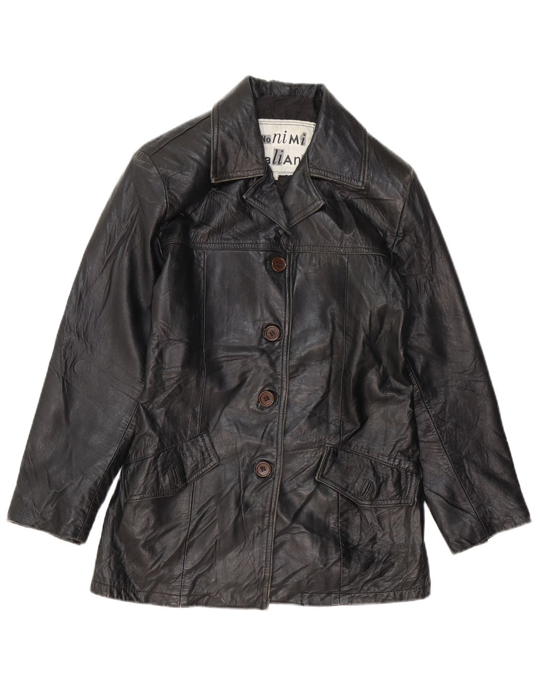 VINTAGE Γυναικείο Δερμάτινο Μπουφάν UK 10 Small Black Leather