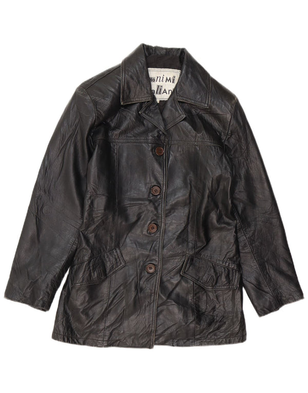 VINTAGE Γυναικείο Δερμάτινο Μπουφάν UK 10 Small Black Leather