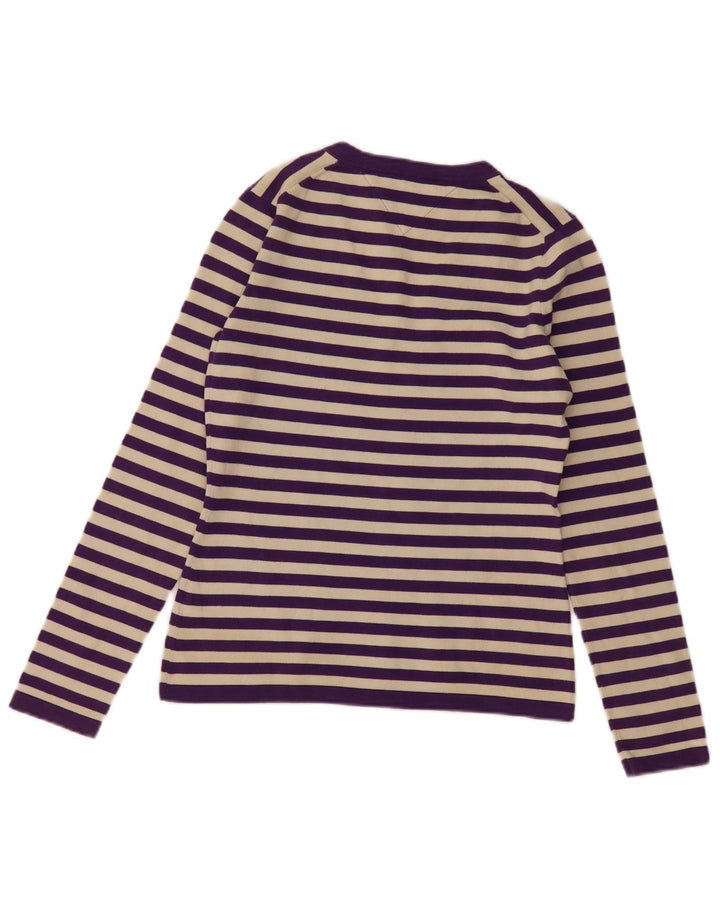 TOMMY HILFIGER Womens V-Neck Jumper Sweater UK 10 Small Purple Striped Vintage Tommy Hilfiger and Second-Hand Tommy Hilfiger from Messina Hembry 