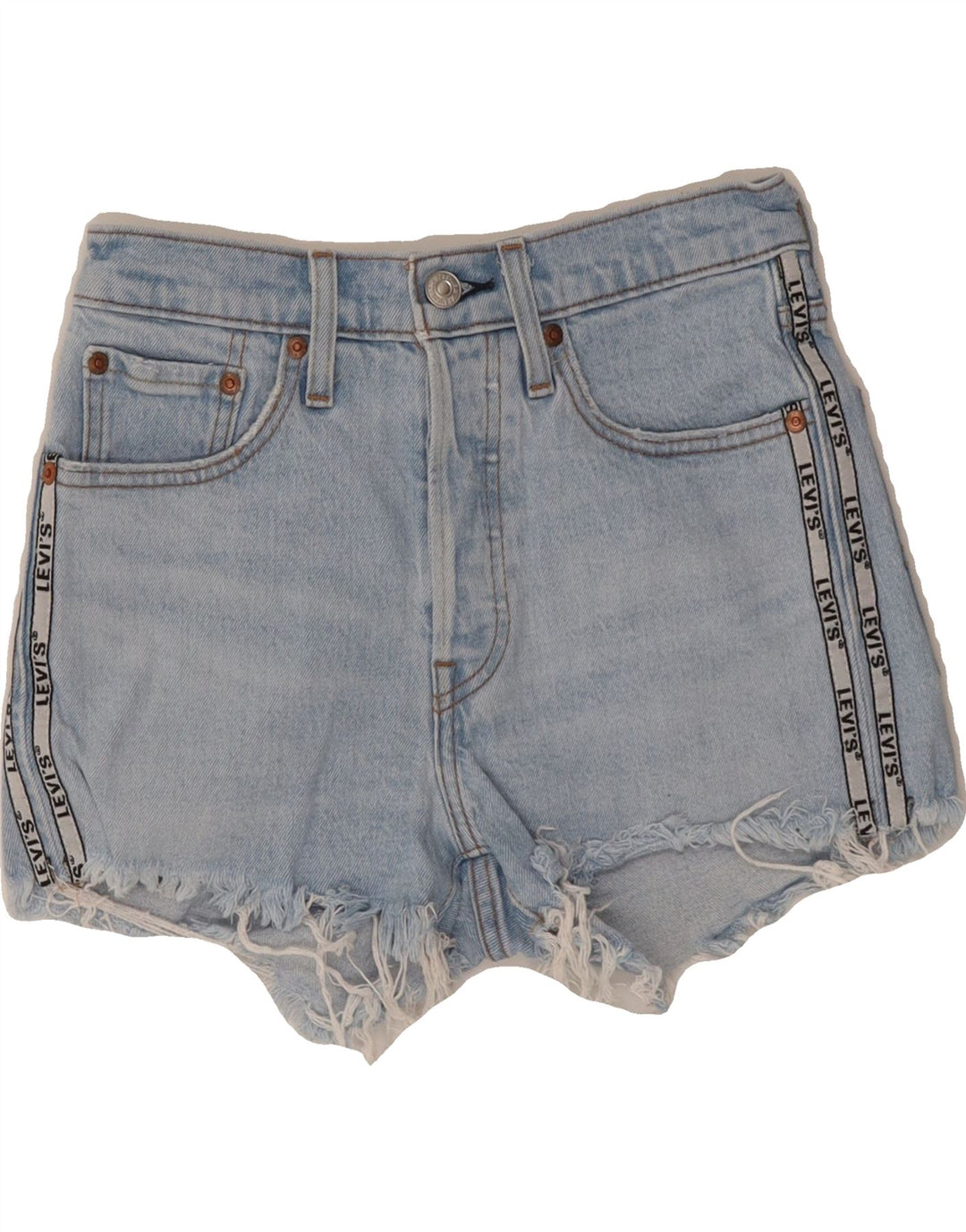 LEVI'S Womens Graphic Denim Shorts W27 Small  Blue Cotton Vintage Levi's and Second-Hand Levi's from Messina Hembry 