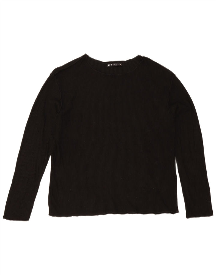 Zara Γυναικείο τοπ μακρυμάνικο UK 10 Small Black Viscose