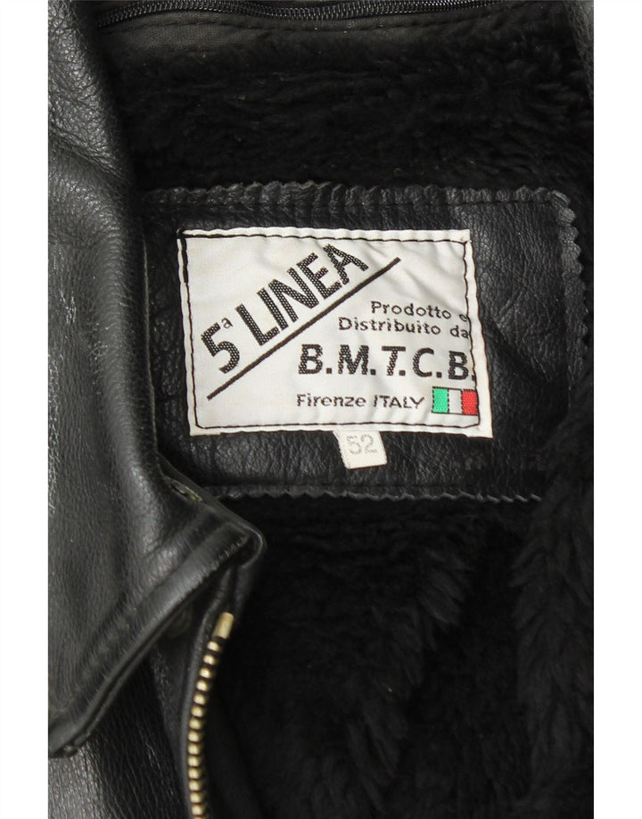 Vintage Ανδρικό Στρατιωτικό Δερμάτινο Μπουφάν IT 52 XL Μαύρο Δερμάτινο
