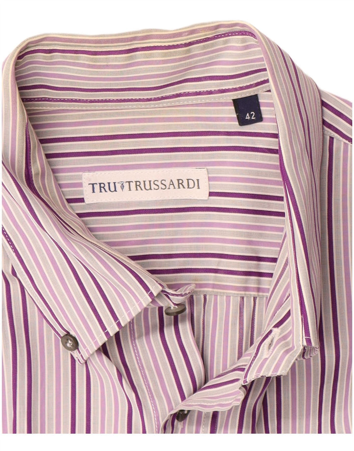 Ανδρικό κοντομάνικο πουκάμισο Trussardi, μέγεθος 42, μεγάλο μωβ ριγέ