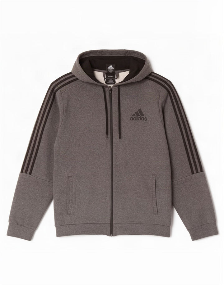 Ανδρικό πουλόβερ με κουκούλα με φερμουάρ Adidas μεγάλο γκρι