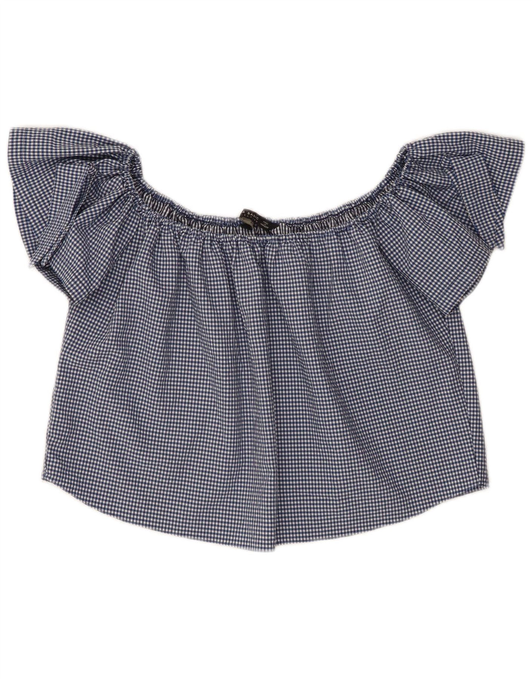 Zara Womens Crop Off Shoulder Top 10 Small Navy Blue Gingham