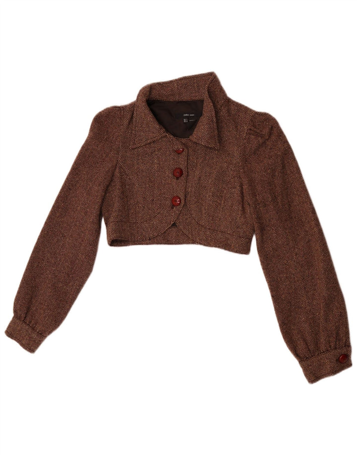 Zara Γυναικείο μπουφάν Bolero UK 10 Small Brown μαλλί ψαροκόκαλο