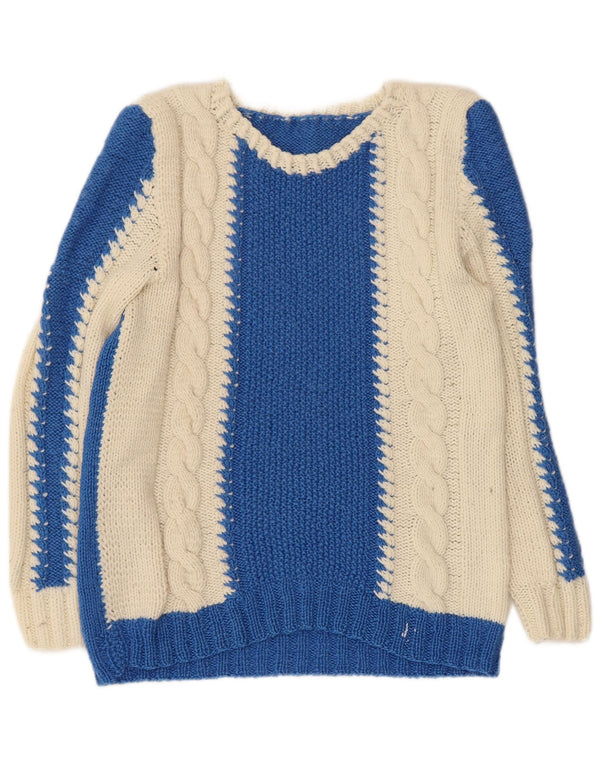 VINTAGE Γυναικείο πουλόβερ με λαιμόκοψη με V λαιμόκοψη UK 10 Small Blue Colourblock