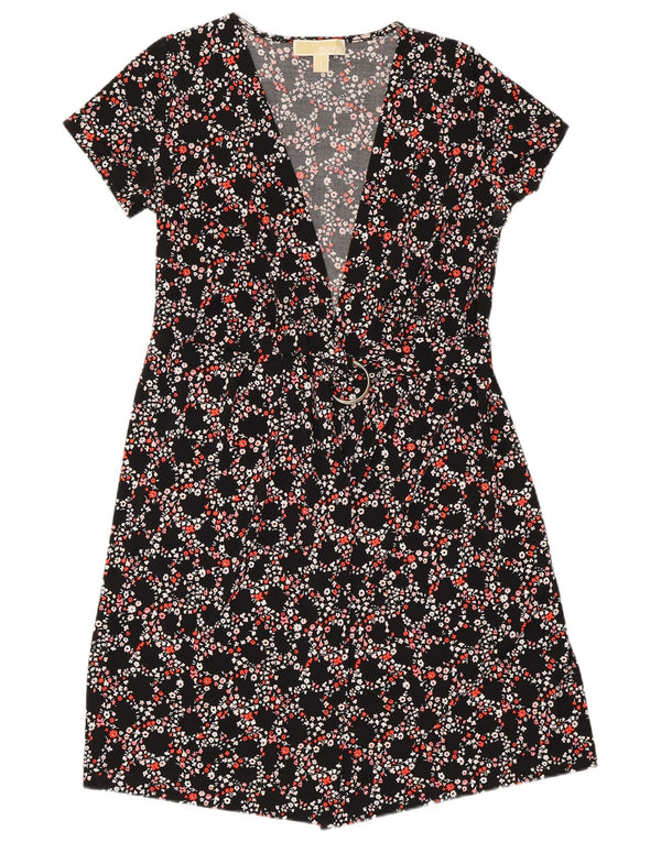 MICHAEL KORS Γυναικείο Wrap Dress UK 10 Small Black Floral Polyester