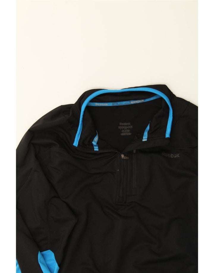 REEBOK Mens Zip Neck Pullover Tracksuit Top XL Black Colourblock Polyester Vintage Reebok and Second-Hand Reebok from Messina Hembry 