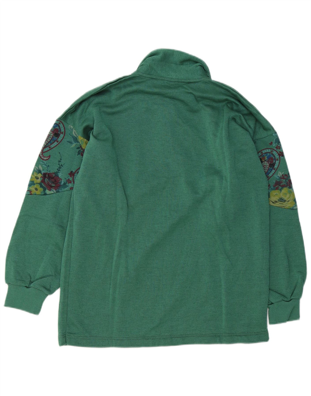 Γυναικείο φούτερ με λαιμό πόλο VINTAGE Jumper UK 14 Medium Green Paisley
