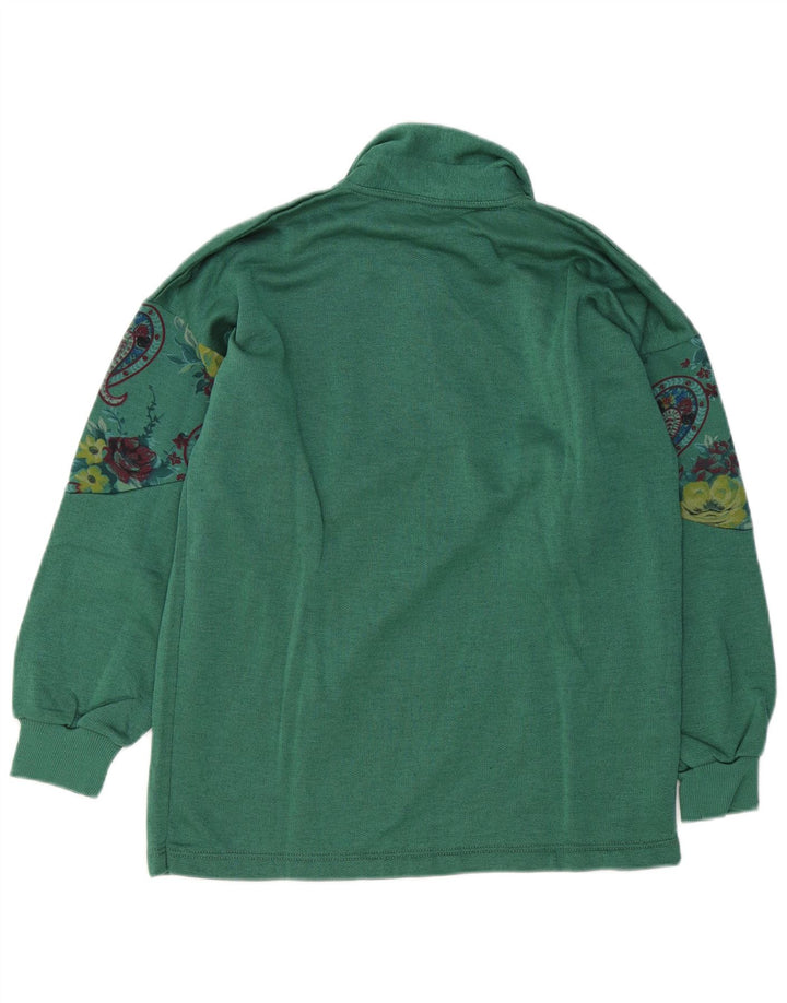 Γυναικείο φούτερ με λαιμό πόλο VINTAGE Jumper UK 14 Medium Green Paisley
